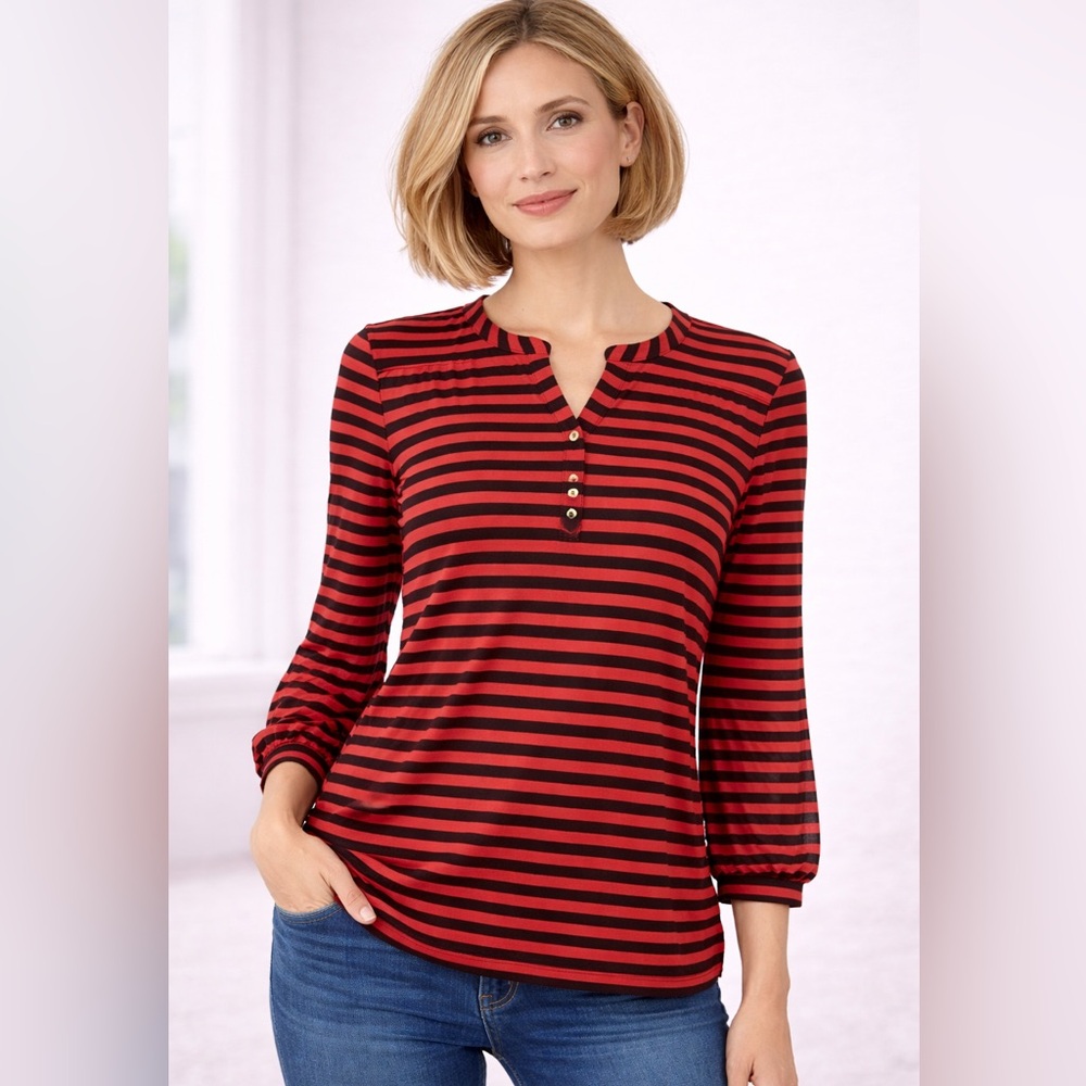 Outback Red Striped Long Sleeve Top - Red/Orange and Blue - Picture 2 of 10